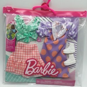 2022 Barbie Fashion Pack Polka Dot Crop Top & Dress w/ Plaid Skirt & Shoes NEW